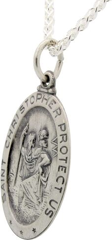 All Patron Saints Antiqued St Christopher Medal Necklace – Solid Sterling Silver Oval Medallion and Chain – Personalized Engraving – Gift Box in Saudi Arabia