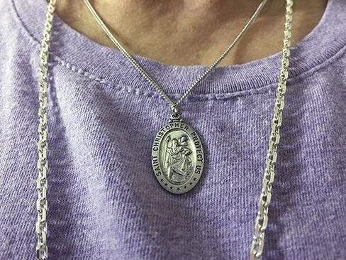 All Patron Saints Antiqued St Christopher Medal Necklace – Solid Sterling Silver Oval Medallion and Chain – Personalized Engraving – Gift Box in Saudi Arabia