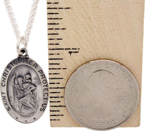 All Patron Saints Antiqued St Christopher Medal Necklace – Solid Sterling Silver Oval Medallion and Chain – Personalized Engraving – Gift Box in Saudi Arabia