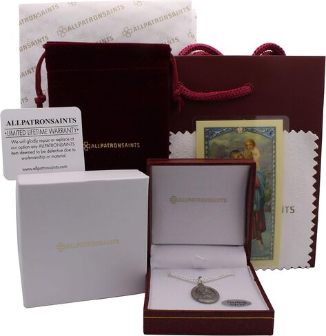 All Patron Saints Antiqued St Christopher Medal Necklace – Solid Sterling Silver Oval Medallion and Chain – Personalized Engraving – Gift Box in Saudi Arabia