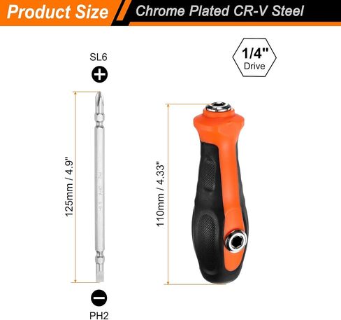 HARFINGTON SL5.0/PH1 Double Ended Screwdriver Bit 5.51" Long CR-V Steel Phillips and Slotted Flat Head Screw Driver Drill Bit with 1/4" Hex Bit Screwdriver Handle for Machine Repair in Saudi Arabia