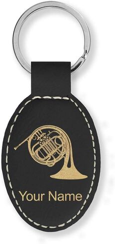 LaserGram Oval Keychain, French Horn, Personalized Engraving Included in Saudi Arabia