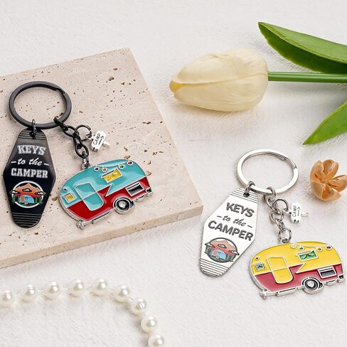 هدايا سلسلة Camper Keychain للنساء - 2 PCS Memorial RV Camping Accessories ، حاضرون عشاق المخيمات مقطورات السفر in Saudi Arabia