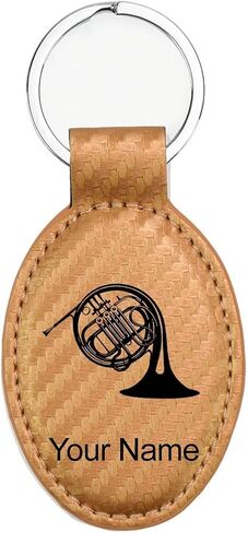 LaserGram Oval Keychain, French Horn, Personalized Engraving Included in Saudi Arabia