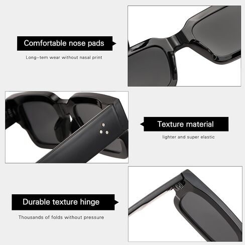 Cool Square Frame Sunglasses for Women Men Trendy Chunky Rectangle Sun Glasses Black Shades UV400 Protection in Saudi Arabia