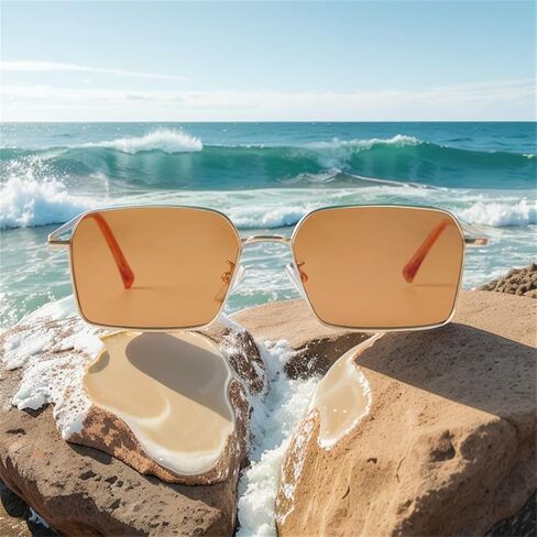 ADE WU Trendy Hexagon Rectangle Sunglasses for Women Cute Chic Gold Metal Rectangular Sun Glasses with Tinted Lense in Saudi Arabia