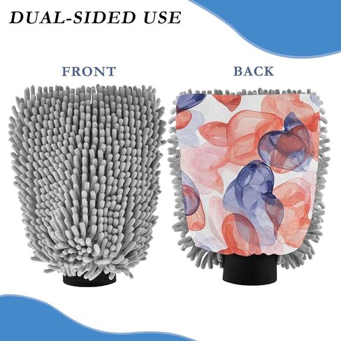 Absorbent Microfiber Car Wash Drying Mitts, 2 Pack, Scratch-Free & Lint-Free, Rich Foam, Highly Absorbent, Double Sided, Wash Mitt Perfect for Car Washing, L, Heart (7) in Saudi Arabia
