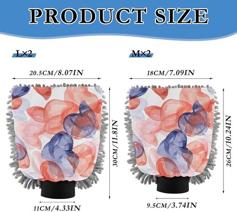 Absorbent Microfiber Car Wash Drying Mitts, 2 Pack, Scratch-Free & Lint-Free, Rich Foam, Highly Absorbent, Double Sided, Wash Mitt Perfect for Car Washing, L, Heart (7) in Saudi Arabia