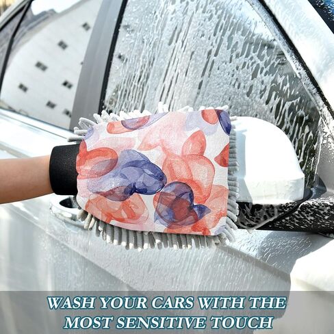 Absorbent Microfiber Car Wash Drying Mitts, 2 Pack, Scratch-Free & Lint-Free, Rich Foam, Highly Absorbent, Double Sided, Wash Mitt Perfect for Car Washing, L, Heart (7) in Saudi Arabia