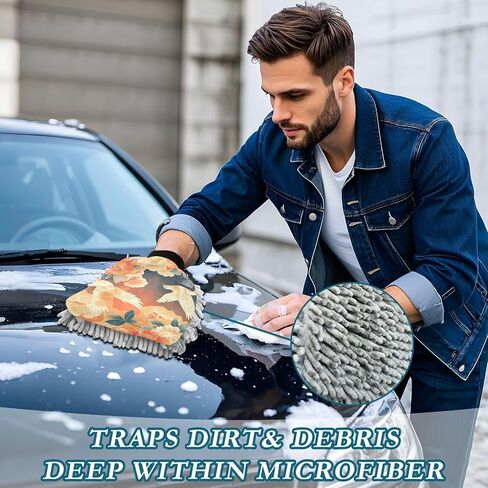 Absorbent Microfiber Car Wash Drying Mitts, 2 Pack, Scratch-Free & Lint-Free, Rich Foam, Highly Absorbent, Double Sided, Wash Mitt Perfect for Car Washing, L, Bird (11) in Saudi Arabia