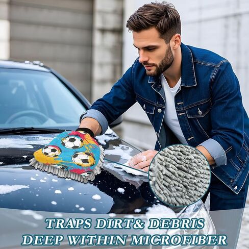 Absorbent Microfiber Car Wash Drying Mitts, 2 Pack, Scratch-Free & Lint-Free, Rich Foam, Highly Absorbent, Double Sided, Wash Mitt Perfect for Car Washing, L, Football (13) in Saudi Arabia
