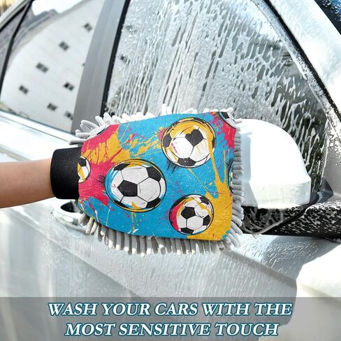 Absorbent Microfiber Car Wash Drying Mitts, 2 Pack, Scratch-Free & Lint-Free, Rich Foam, Highly Absorbent, Double Sided, Wash Mitt Perfect for Car Washing, L, Football (13) in Saudi Arabia