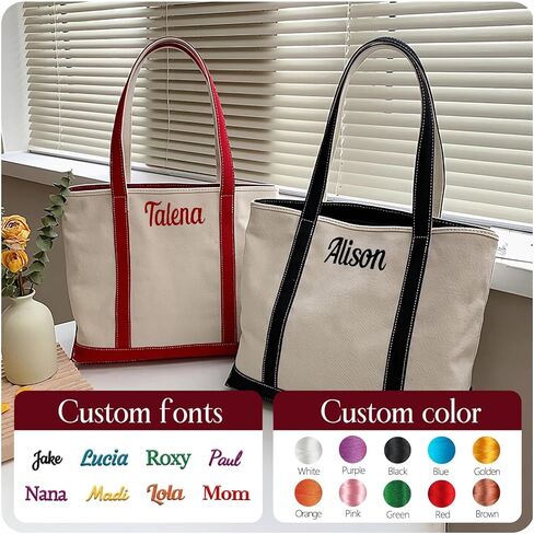 Ulico Personalized Canvas Embroidered Name Tote Bags,Custom Blank Tote Bag for Women,Daily Essentials, Groceries, Traveling in Kuwait