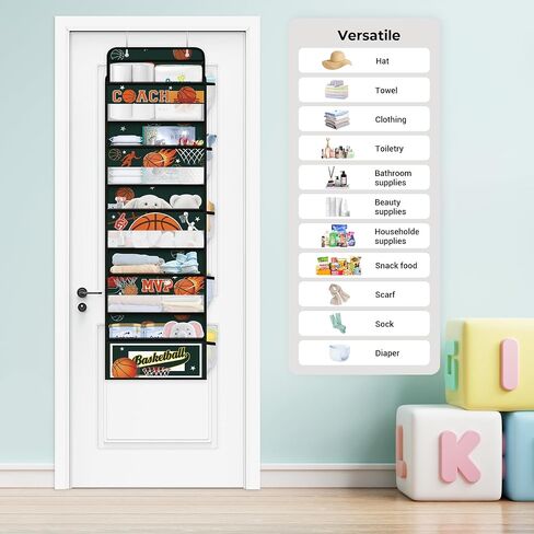 Clastyle Gray Ball Kids Over the Door Organizer مع 5 جيوب كبيرة من منظم تخزين معلقة للملابس لملابس لعبة كرة السلة لكرة السلة. in Saudi Arabia