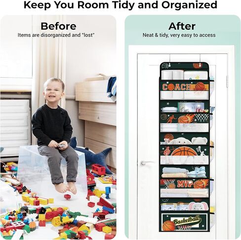 Clastyle Gray Ball Kids Over the Door Organizer مع 5 جيوب كبيرة من منظم تخزين معلقة للملابس لملابس لعبة كرة السلة لكرة السلة. in Saudi Arabia
