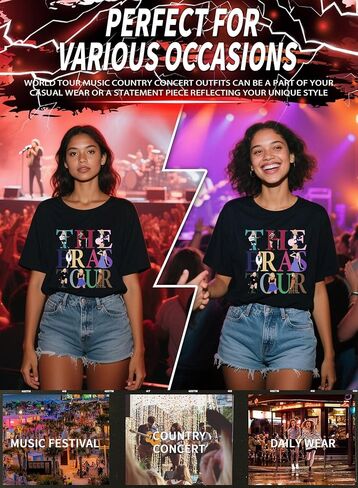 EVELUST Womens Country Concert Shirt - Cute Music Festival Graphic Tee World Tour Outfits Fan Lover Casual Letter Print Top in Kuwait