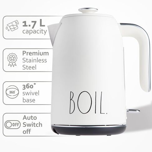 Rae Dunn Electric Hot Water Kettle - Stainless Steel Coffee Maker, Tea Kettle, Swivel Base, With Automatic Shut Off Boil-Dry Protection, Easy Pour Pitcher, 1500 Watt Boiling Power, 1.7 Liters, Cream in Kuwait