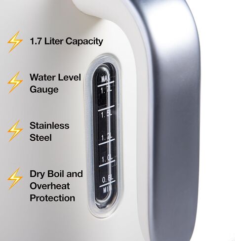 Rae Dunn Electric Hot Water Kettle - Stainless Steel Coffee Maker, Tea Kettle, Swivel Base, With Automatic Shut Off Boil-Dry Protection, Easy Pour Pitcher, 1500 Watt Boiling Power, 1.7 Liters, Cream in Kuwait