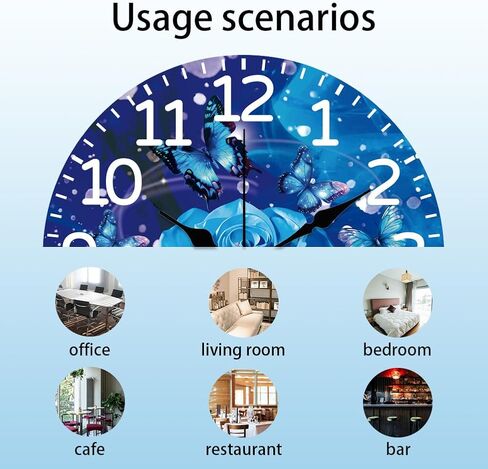 CHGCRAFT Blue Rose Wall Clock 12 Inch Battery Operated Wall Clocks Butterfly Non Ticking Silent Clock Decorative Clocks for Living Room Office Bedroom Home Decor in Kuwait