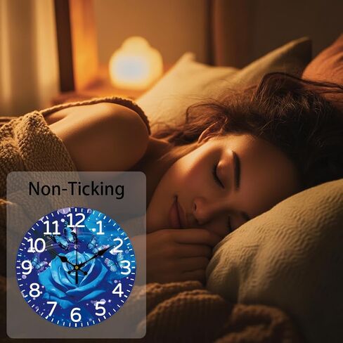 CHGCRAFT Blue Rose Wall Clock 12 Inch Battery Operated Wall Clocks Butterfly Non Ticking Silent Clock Decorative Clocks for Living Room Office Bedroom Home Decor in Kuwait
