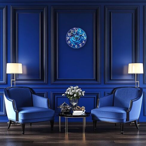 CHGCRAFT Blue Rose Wall Clock 12 Inch Battery Operated Wall Clocks Butterfly Non Ticking Silent Clock Decorative Clocks for Living Room Office Bedroom Home Decor in Kuwait