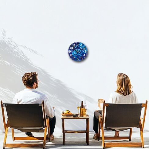 CHGCRAFT Blue Rose Wall Clock 12 Inch Battery Operated Wall Clocks Butterfly Non Ticking Silent Clock Decorative Clocks for Living Room Office Bedroom Home Decor in Kuwait