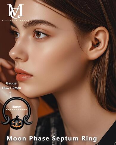 CM Crareesi Mania Pumpkin Septum Ring Halloween Segment Nose Ring Hoop 316L Surgical Steel Gothic Septum Piercing Jewelry Spooky Daith Earrings for Women Men in Saudi Arabia
