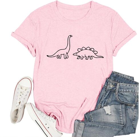 Dinosaur Shirt Women Cute Graphic Tees Funny Dino Shirts for Teen Girls Cartoon Printed Cotton Tshirts Aesthetic Tops in Kuwait