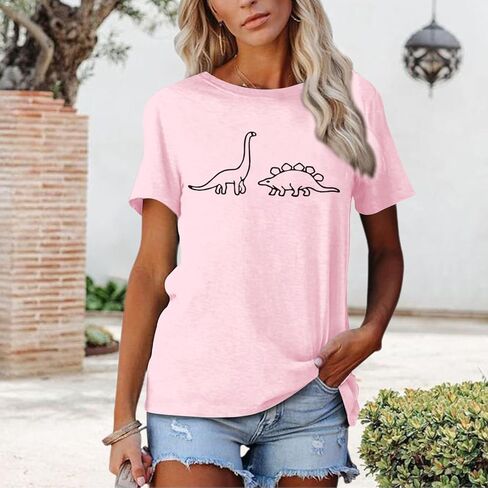 Dinosaur Shirt Women Cute Graphic Tees Funny Dino Shirts for Teen Girls Cartoon Printed Cotton Tshirts Aesthetic Tops in Kuwait
