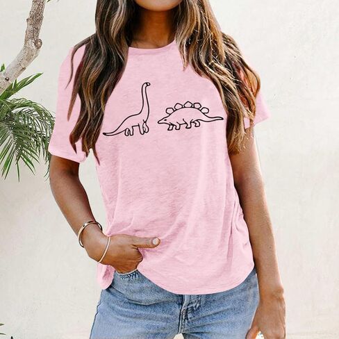 Dinosaur Shirt Women Cute Graphic Tees Funny Dino Shirts for Teen Girls Cartoon Printed Cotton Tshirts Aesthetic Tops in Kuwait
