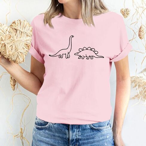Dinosaur Shirt Women Cute Graphic Tees Funny Dino Shirts for Teen Girls Cartoon Printed Cotton Tshirts Aesthetic Tops in Kuwait