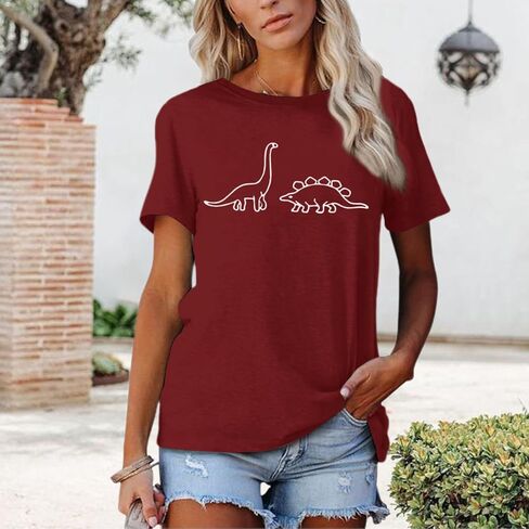 Dinosaur Shirt Women Cute Graphic Tees Funny Dino Shirts for Teen Girls Cartoon Printed Cotton Tshirts Aesthetic Tops in Kuwait