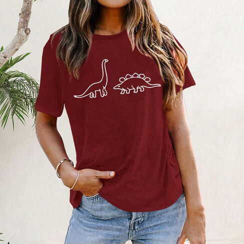 Dinosaur Shirt Women Cute Graphic Tees Funny Dino Shirts for Teen Girls Cartoon Printed Cotton Tshirts Aesthetic Tops in Kuwait