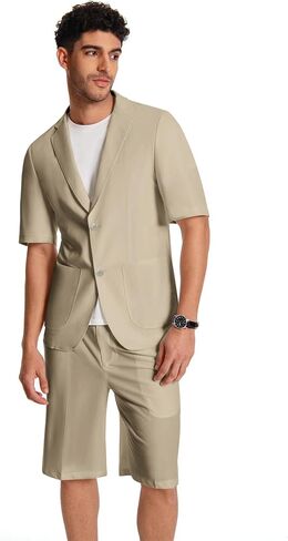 Cloudstyle Mens 2 Piece Top Shorts Matching Set Solid Button Up Summer Beach Casual Outfits in Saudi Arabia