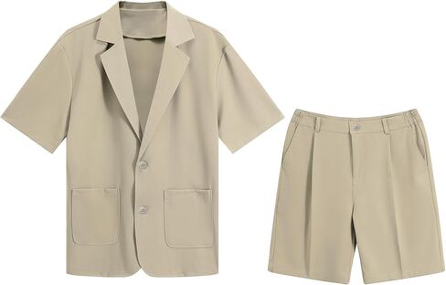 Cloudstyle Mens 2 Piece Top Shorts Matching Set Solid Button Up Summer Beach Casual Outfits in Saudi Arabia