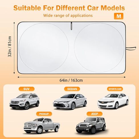 Car Windshield Sun Shade Easy to Install, Double Layer Design, Blocks 99% UV Rays, Keeps Car Cooler Small (59 x 29 inches) in Saudi Arabia