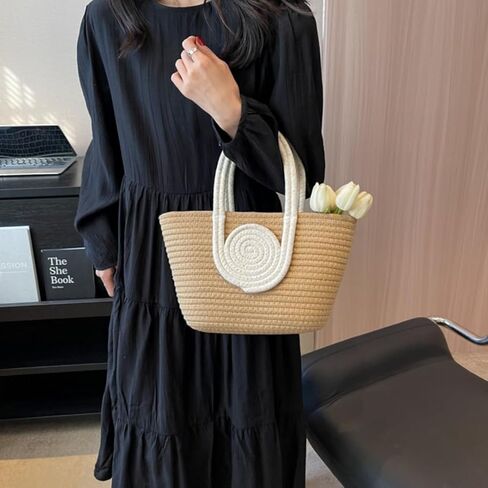 Woven Bag for Women Vibrant Cotton Rope Handbag Chic Large Tote for Women, Stylish Carryall & Shoulder Bag in Kuwait