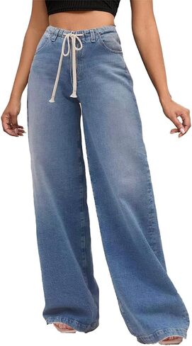 LaiyiVic Wide Leg Jeans for Women High Waisted Stretchy Straight Pants Leg Boyfriend Baggy Jeans in Kuwait