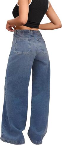 LaiyiVic Wide Leg Jeans for Women High Waisted Stretchy Straight Pants Leg Boyfriend Baggy Jeans in Kuwait