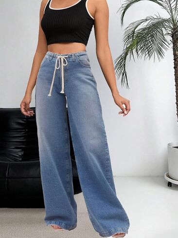 LaiyiVic Wide Leg Jeans for Women High Waisted Stretchy Straight Pants Leg Boyfriend Baggy Jeans in Kuwait