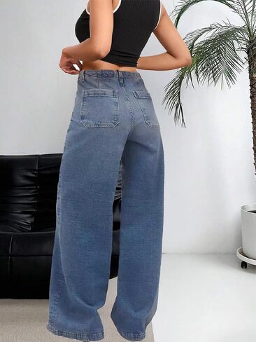 LaiyiVic Wide Leg Jeans for Women High Waisted Stretchy Straight Pants Leg Boyfriend Baggy Jeans in Kuwait