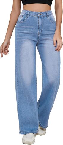 LaiyiVic Wide Leg Jeans for Women High Waisted Stretchy Straight Pants Leg Boyfriend Baggy Jeans in Kuwait