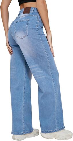 LaiyiVic Wide Leg Jeans for Women High Waisted Stretchy Straight Pants Leg Boyfriend Baggy Jeans in Kuwait