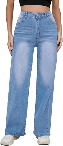 LaiyiVic Wide Leg Jeans for Women High Waisted Stretchy Straight Pants Leg Boyfriend Baggy Jeans in Kuwait