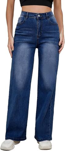 LaiyiVic Wide Leg Jeans for Women High Waisted Stretchy Straight Pants Leg Boyfriend Baggy Jeans in Kuwait