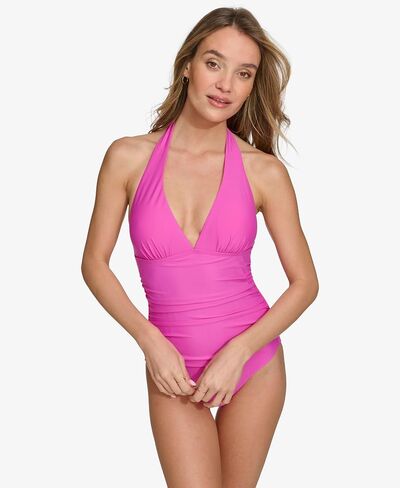 DKNY Women's Triangle Halter Neck One Piece Swimsuit with Tummy Control in Saudi Arabia