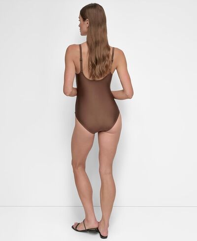 DKNY Women's Surplice Ruched Spaghetti Strap One Piece Swimsuit مع التحكم في البطن in Saudi Arabia