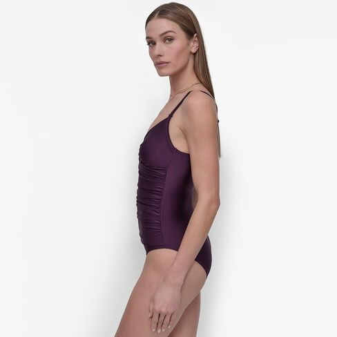 DKNY Women's Surplice Ruched Spaghetti Strap One Piece Swimsuit مع التحكم في البطن in Saudi Arabia