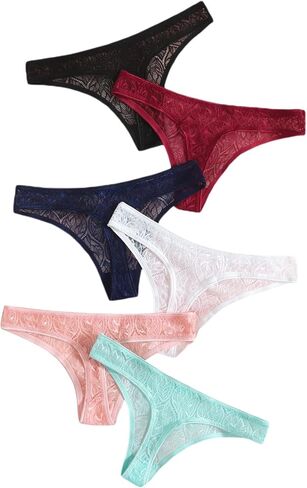 Wdirara Women's 6 Pack Panty Lace Bow Tie Mesh Interies Interies in Saudi Arabia