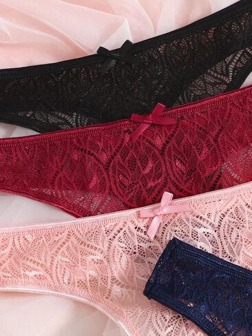 Wdirara Women's 6 Pack Panty Lace Bow Tie Mesh Interies Interies in Saudi Arabia